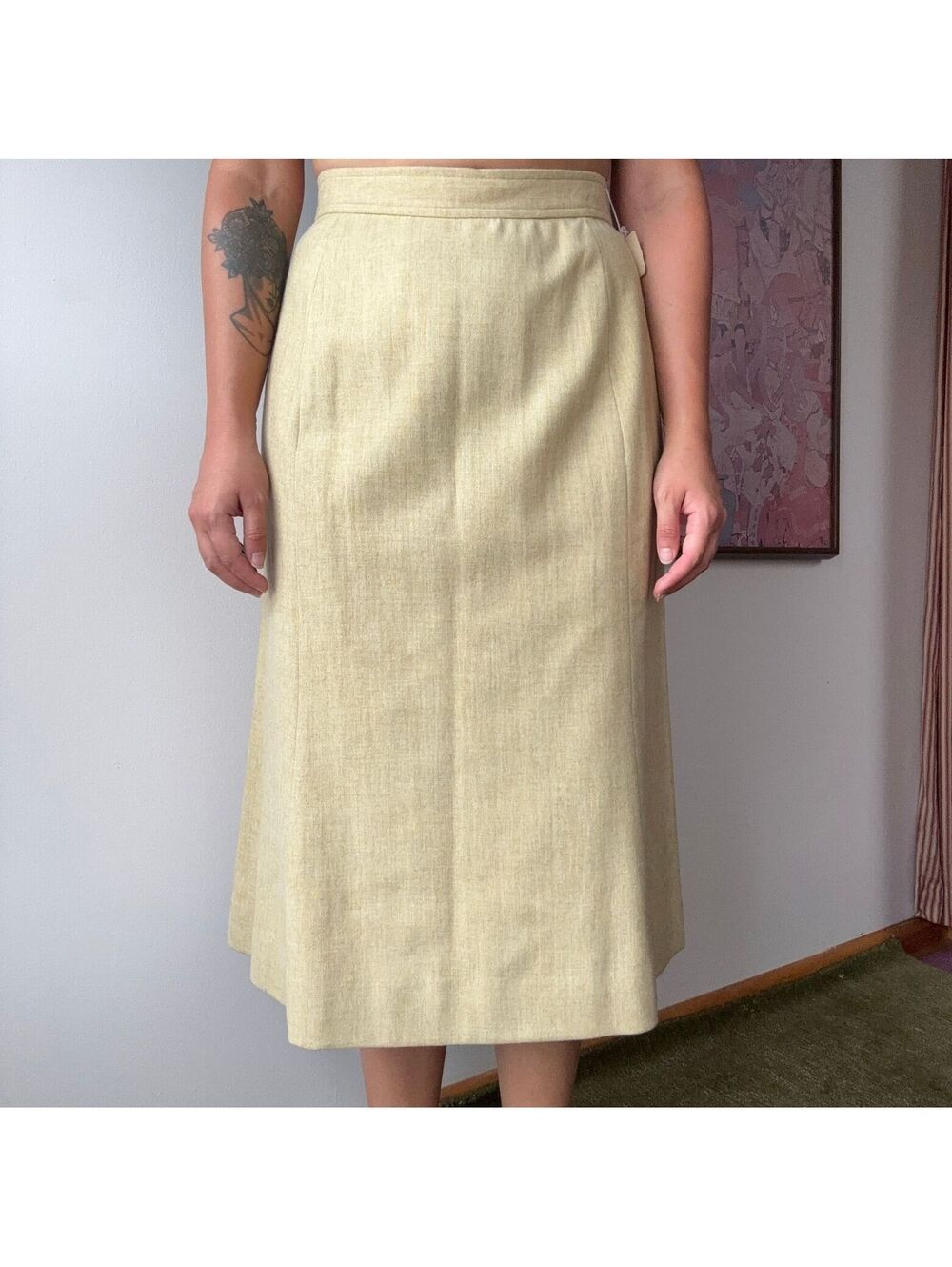 NWT Young Pendleton Vintage 100% Virgin Wool Beige Midi Skirt
